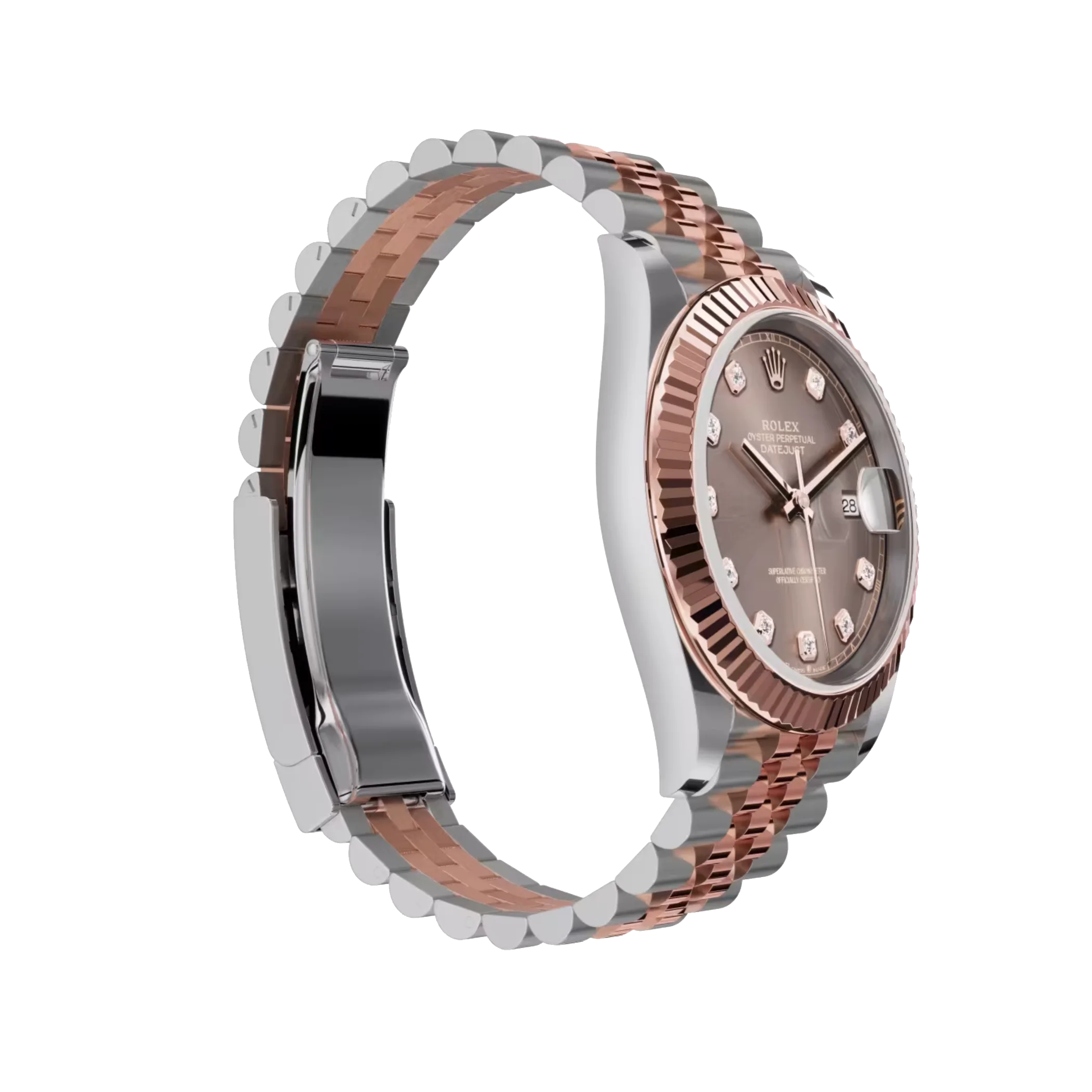 Datejust: Oystersteel and Everose gold, chocolate, diamond-set dial, Jubilee bracelet, m126331-0004
