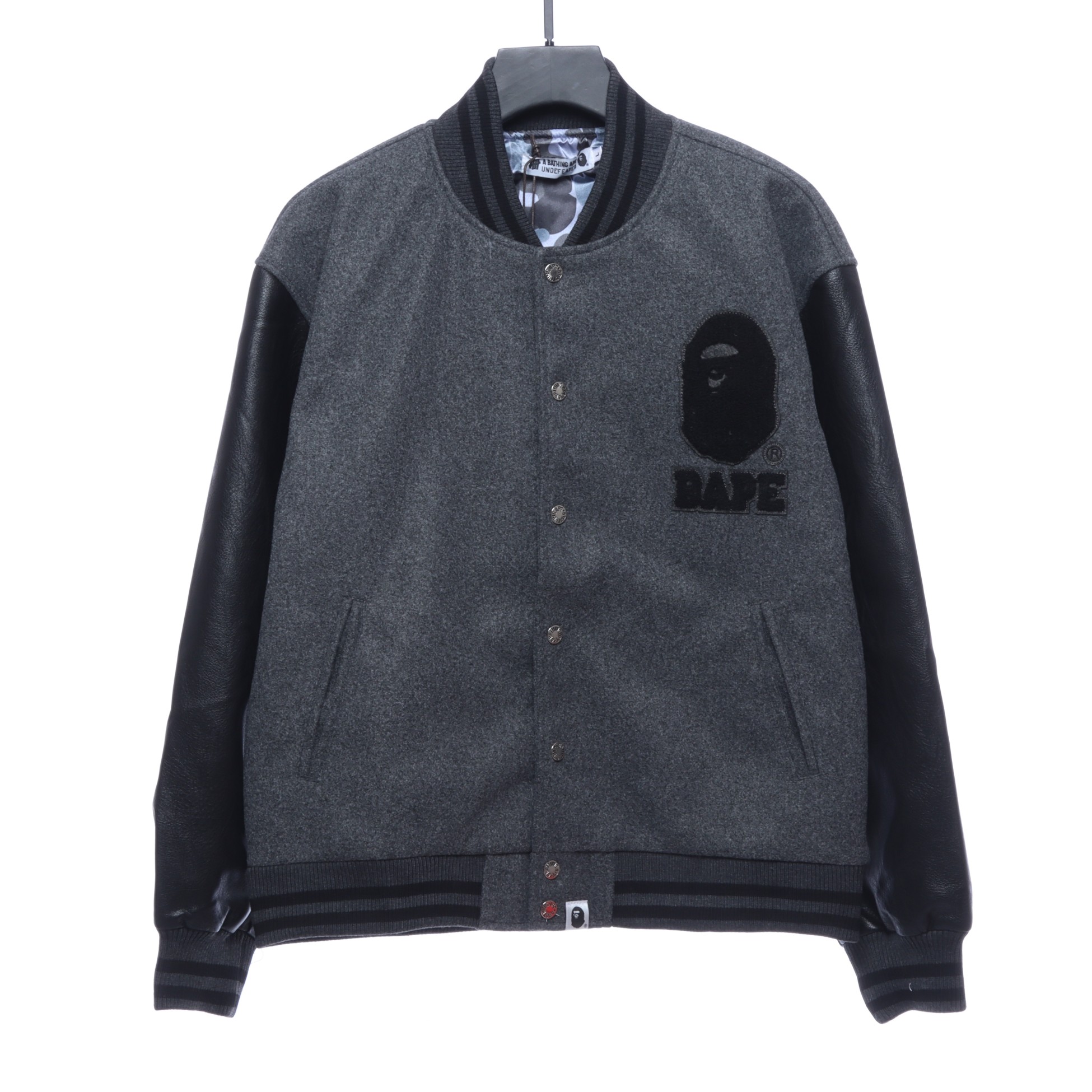 Colorblock woolen baseball jacket(Black/Green)