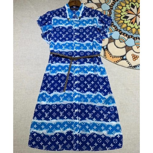 Louis Vuitton LV Escale Belted Dress Blue