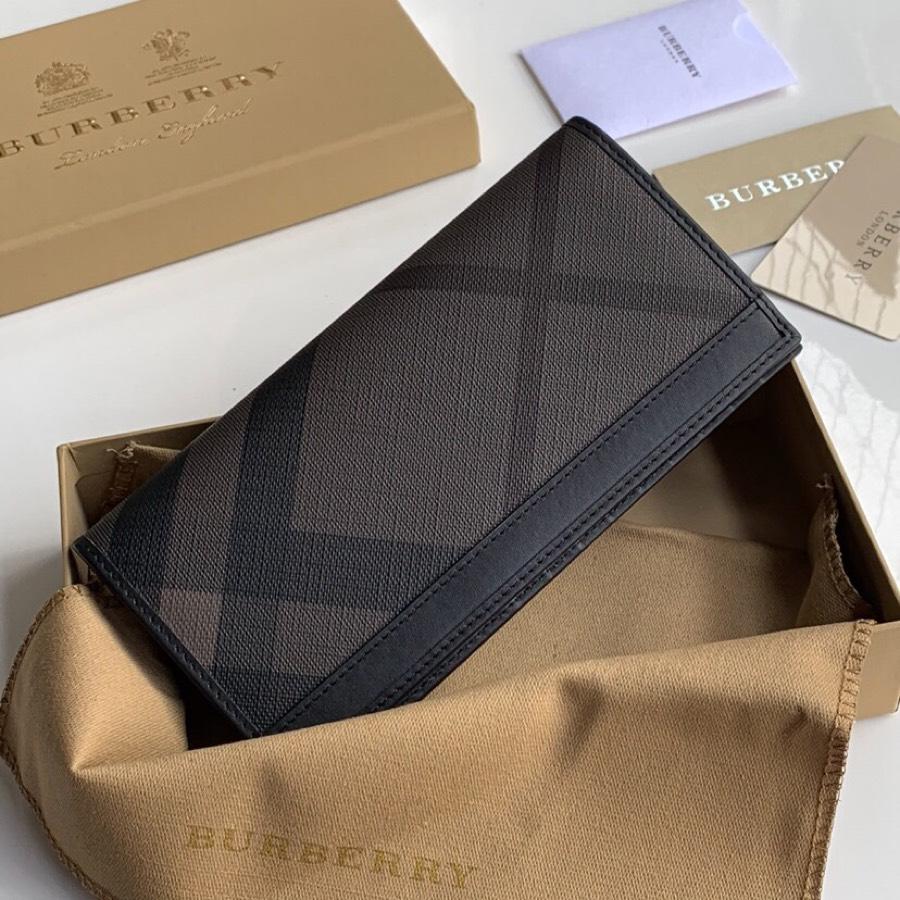Burberry Men Vintage Check Leather Long Wallet Black Br01