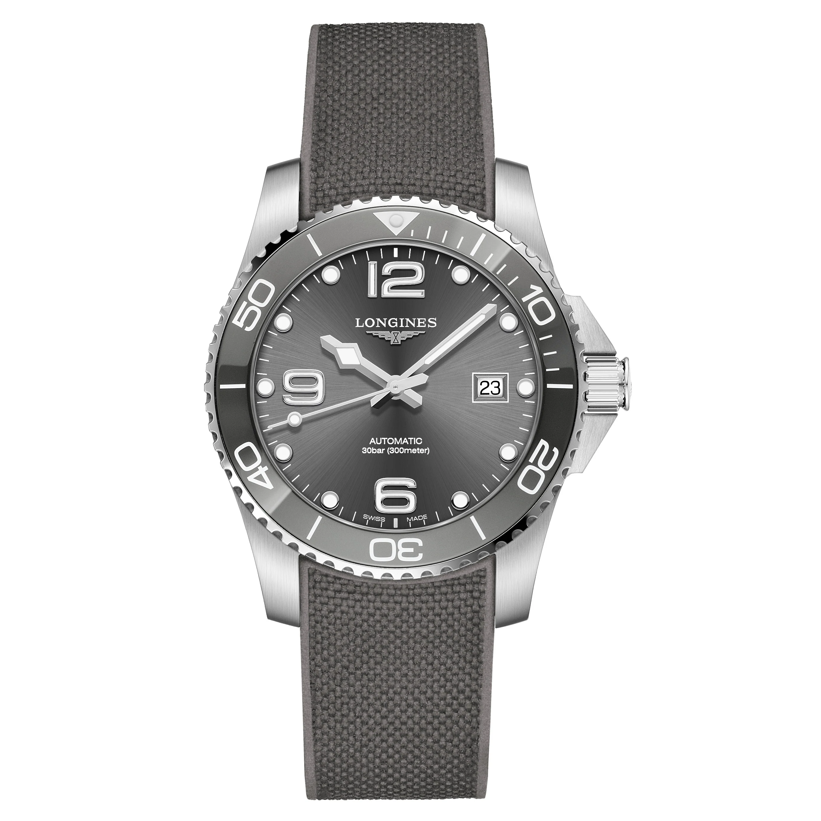 Hydroconquest 41MM Automatic Ceramic Bezel Grey Steel Rubber Watch L37814769