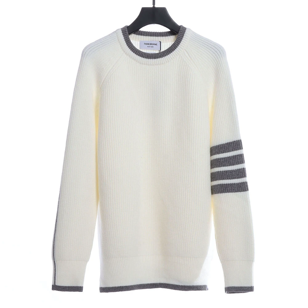 Four Stripes Pullover Long Sleeve Crew Neck Sweater