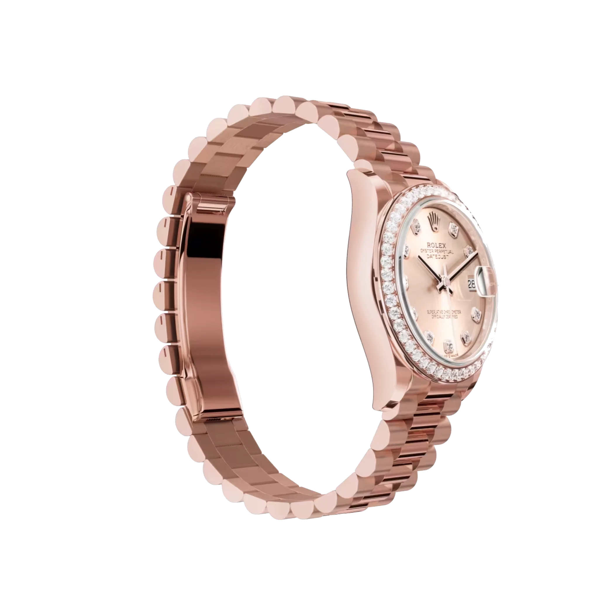 Datejust: Everose gold, rosé colour, diamond-set dial, President bracelet, m278285rbr-0025