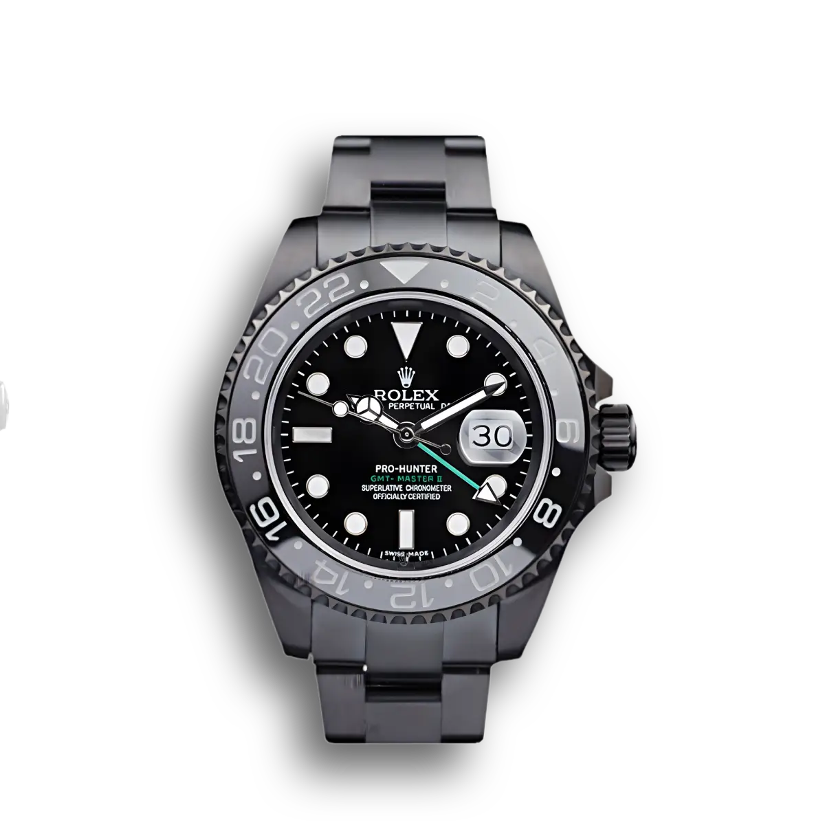 Swiss GMT Master II Pro-Hunter Black Steel Strap Black Dial