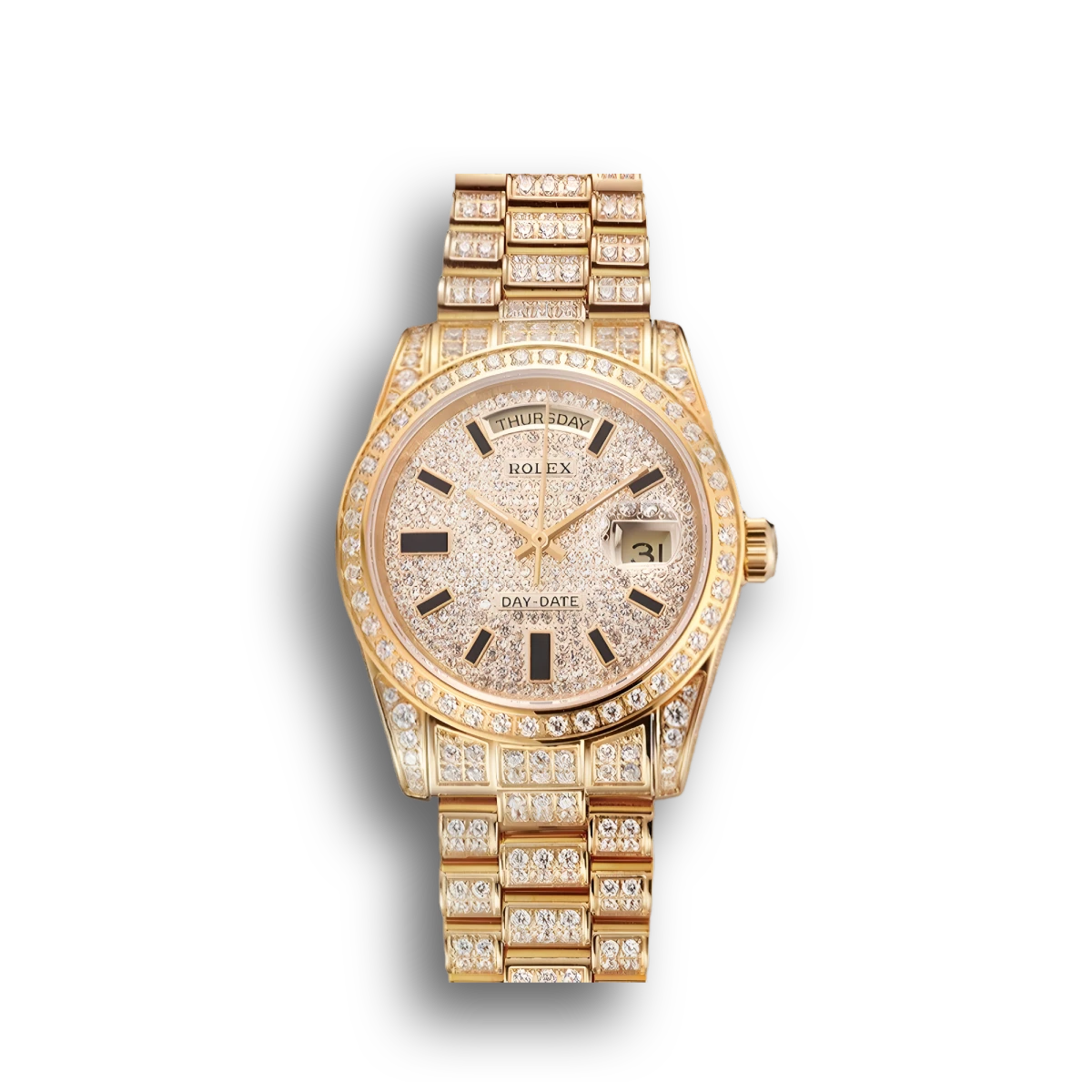 Swiss Day-Date Yellow Gold Full Diamond Pave
