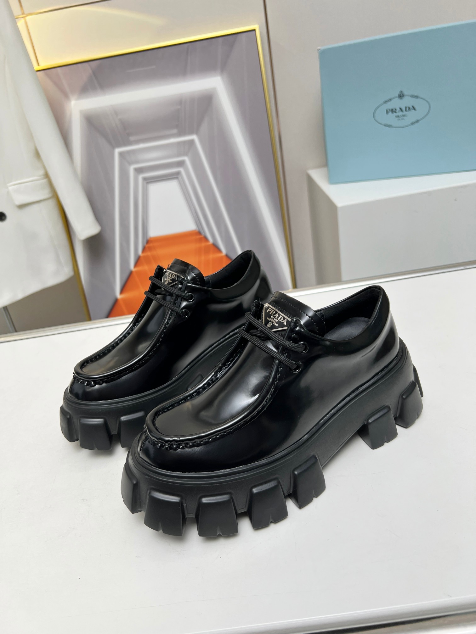 Prada men's leather shoes-21