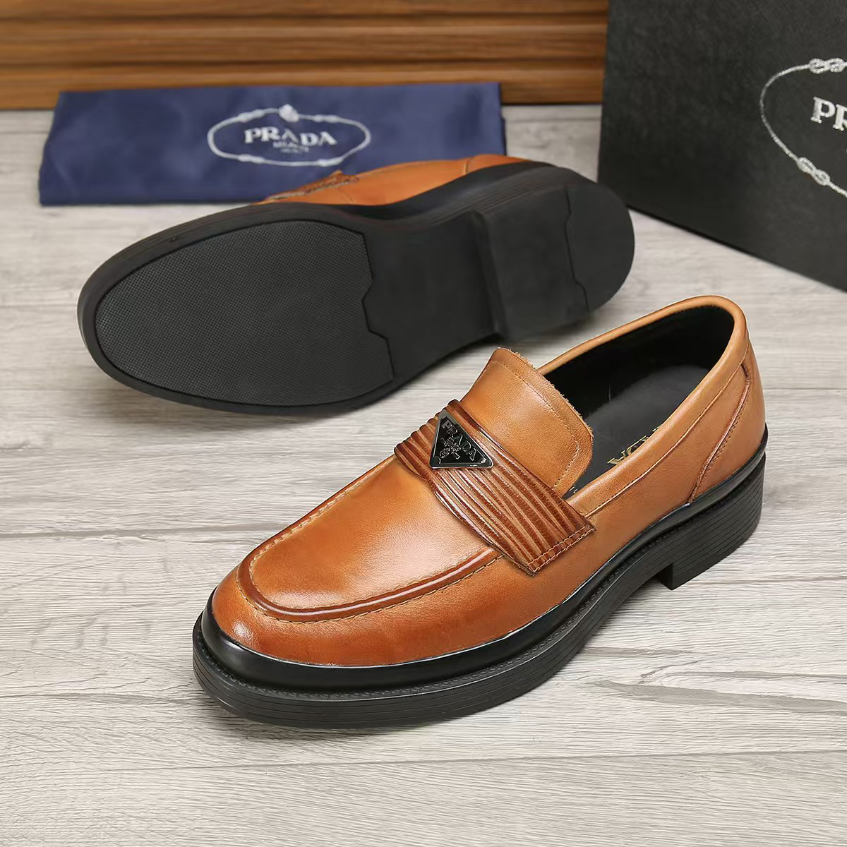 Prada men's leather shoes-2