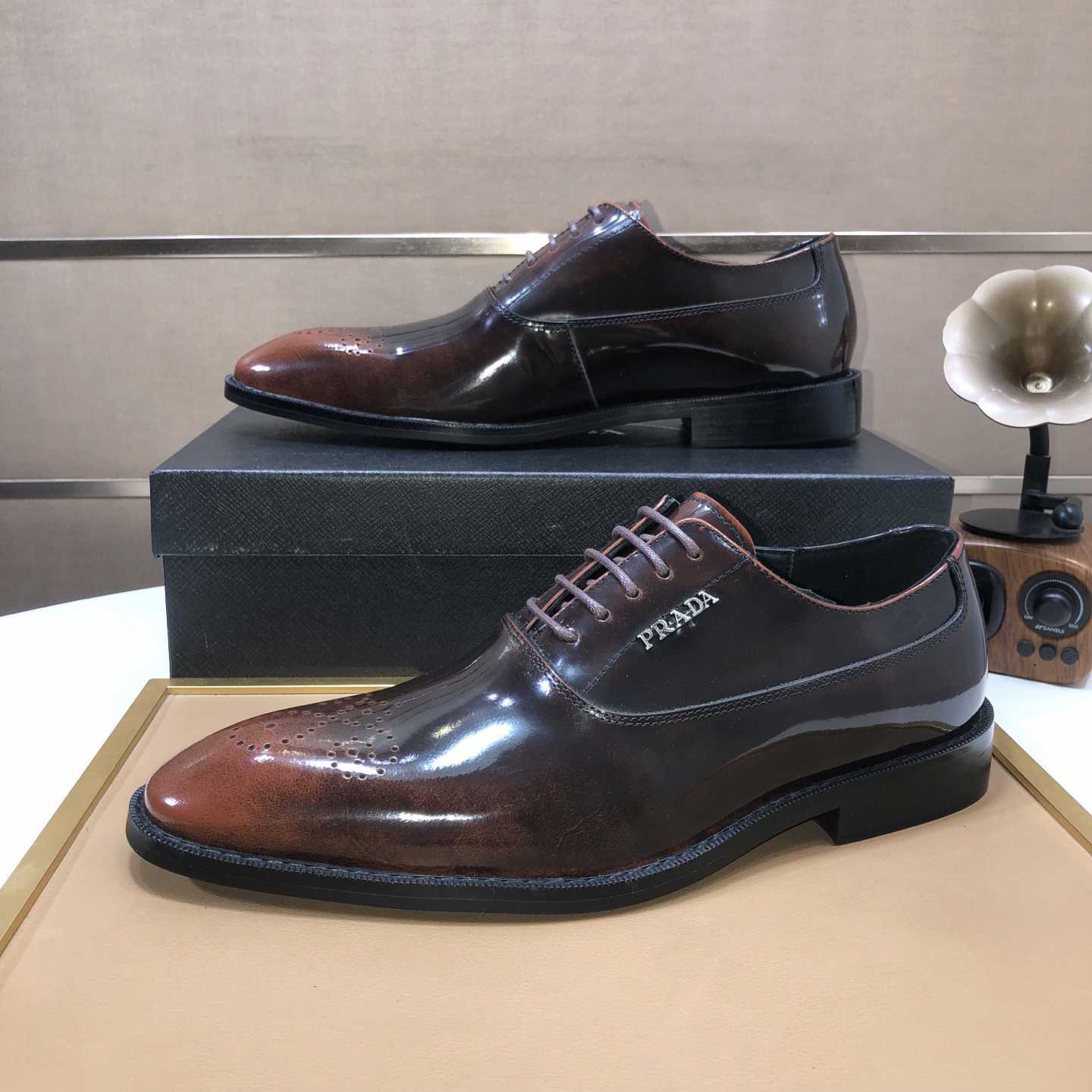 Prada men's leather shoes-49