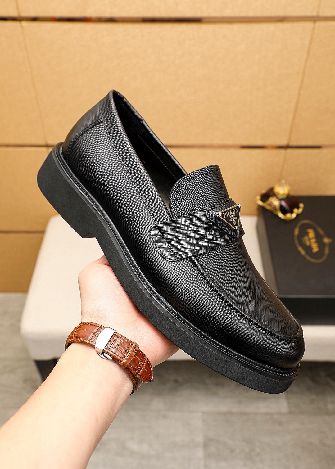 Prada men's leather shoes-56