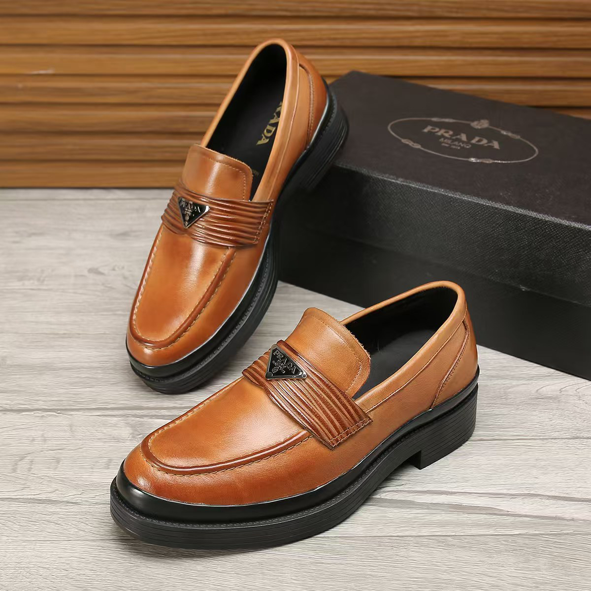 Prada men's leather shoes-2