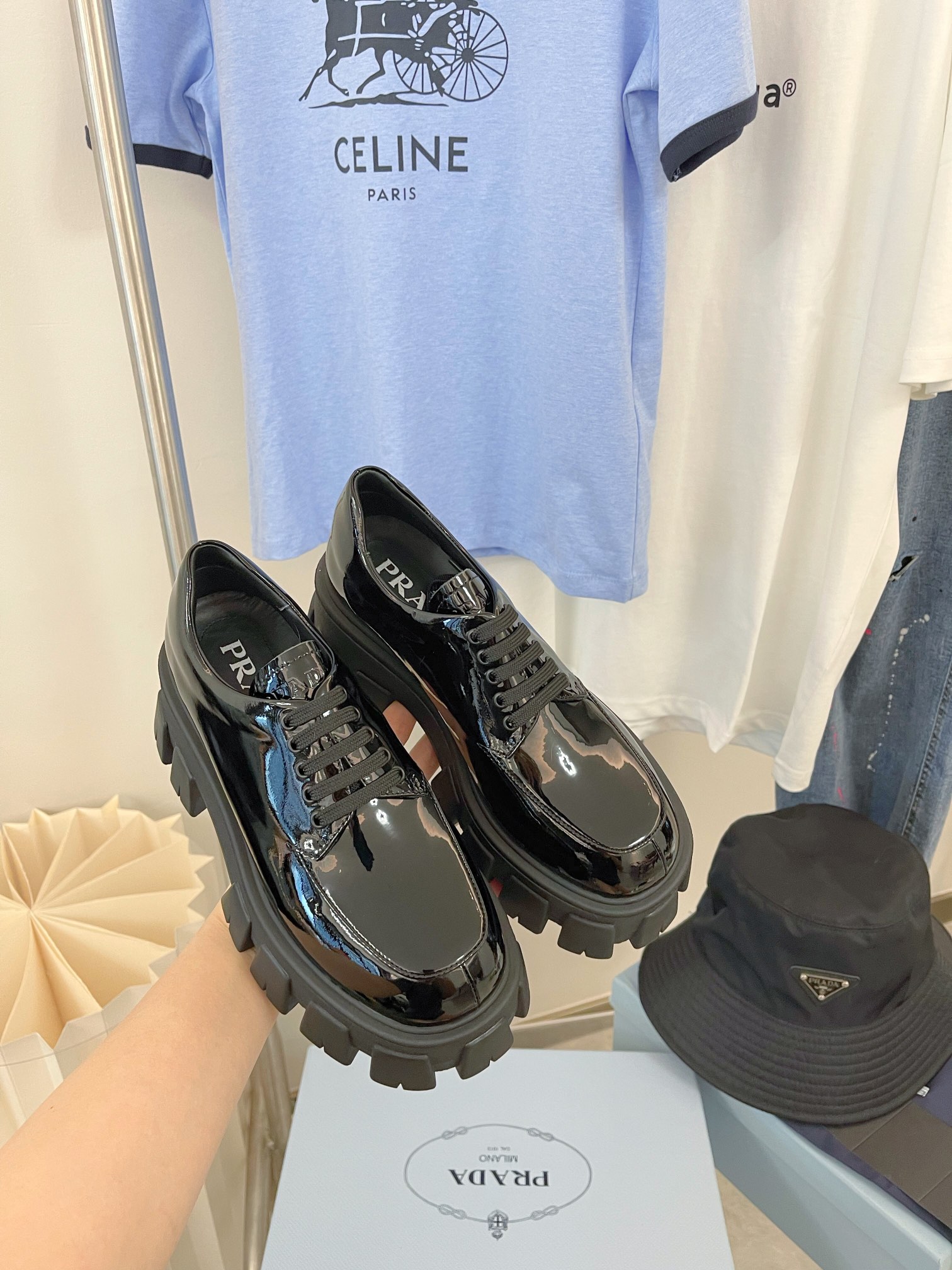 Prada men's leather shoes-11