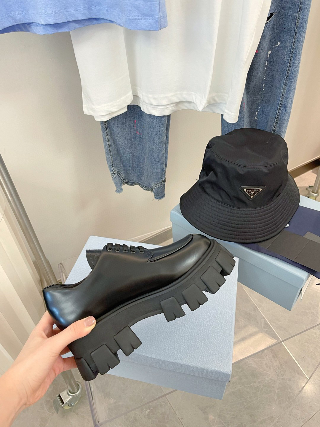 Prada women's leather shoes-21