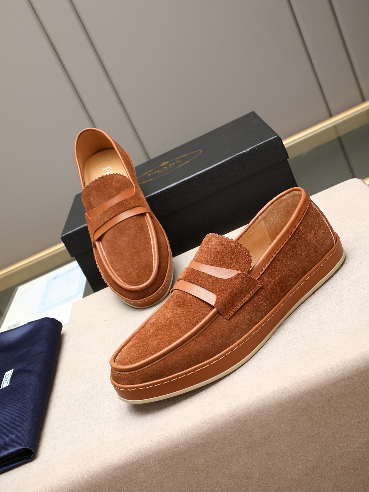 Prada men's leather shoes-1