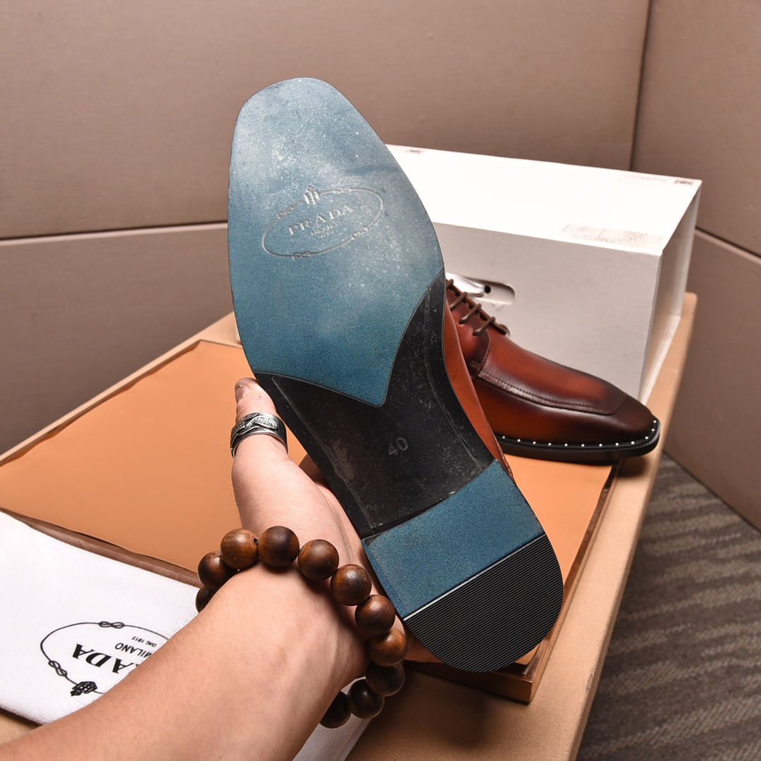 Prada men's leather shoes-15