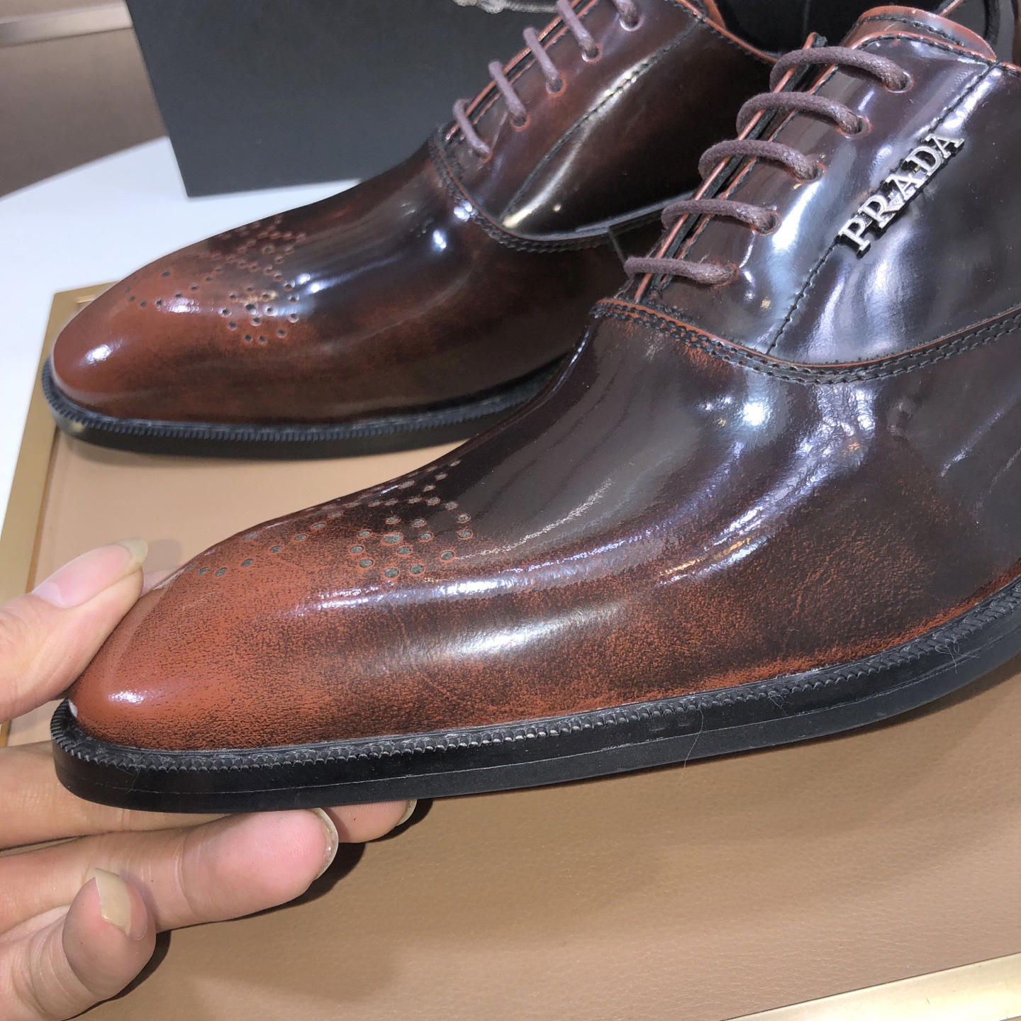 Prada men's leather shoes-49