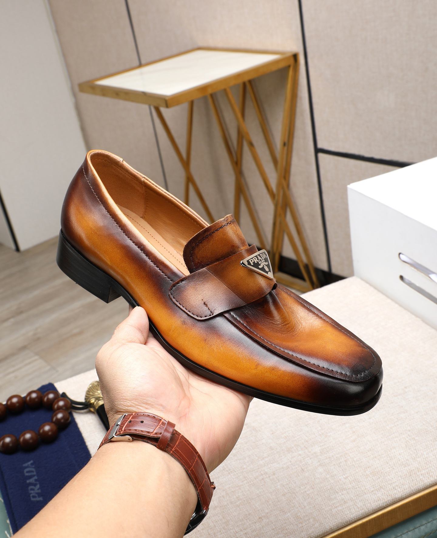 Prada men's leather shoes-59