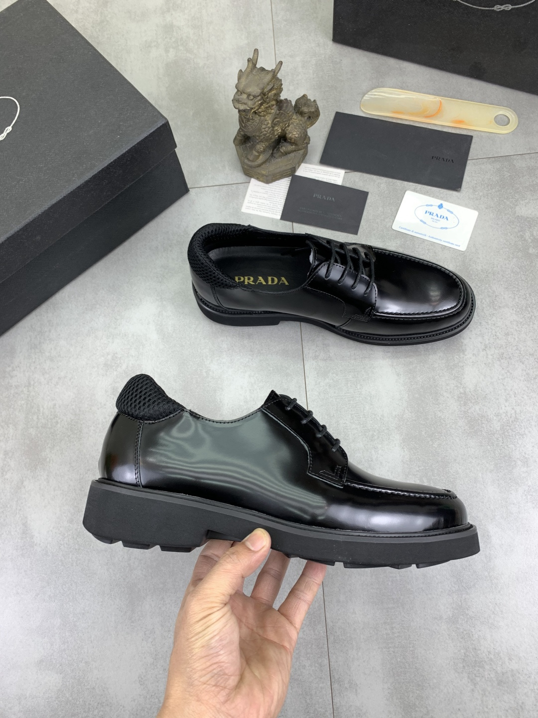 Prada men's leather shoes-12