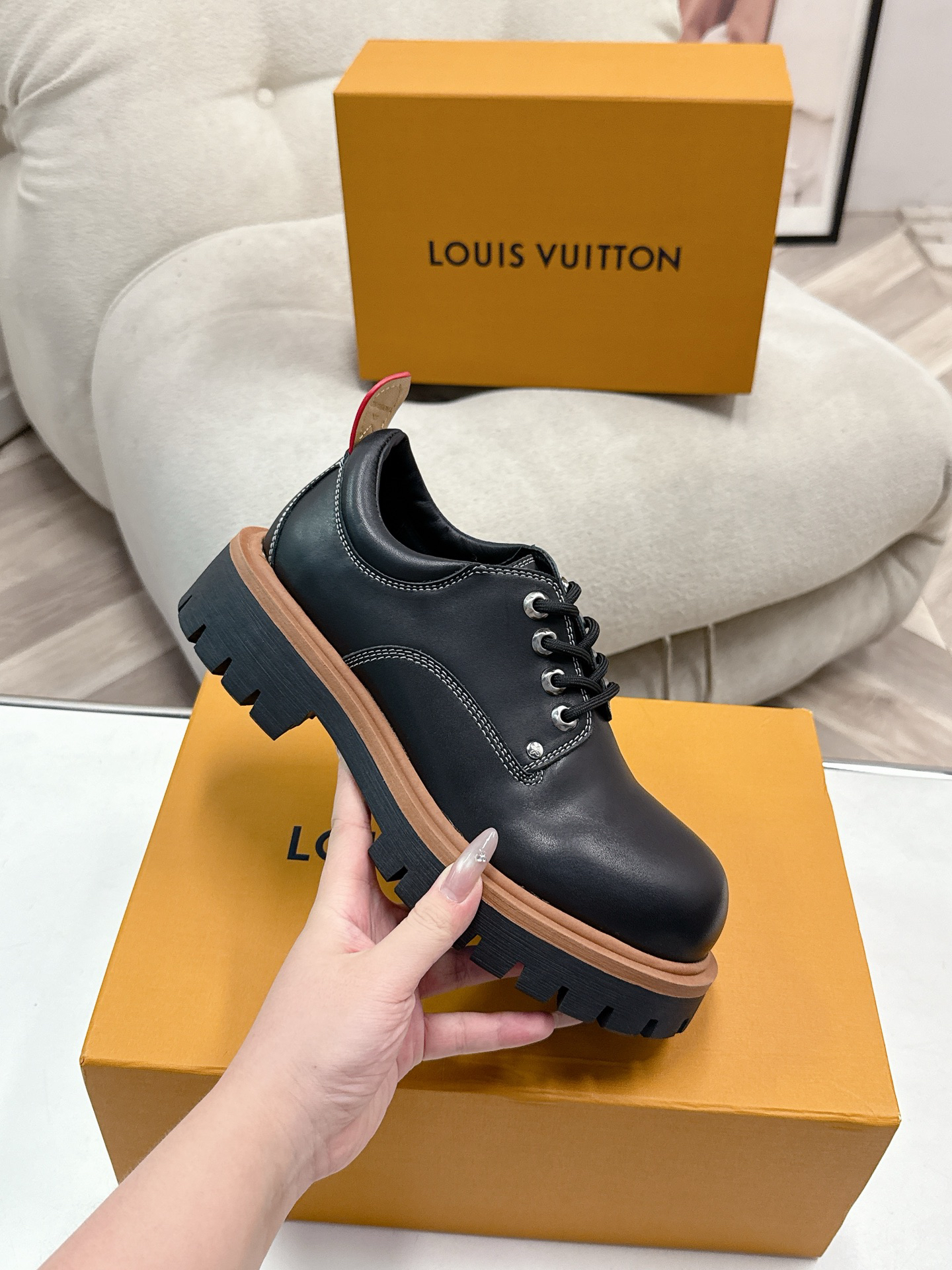 LV women's leather shoes-48