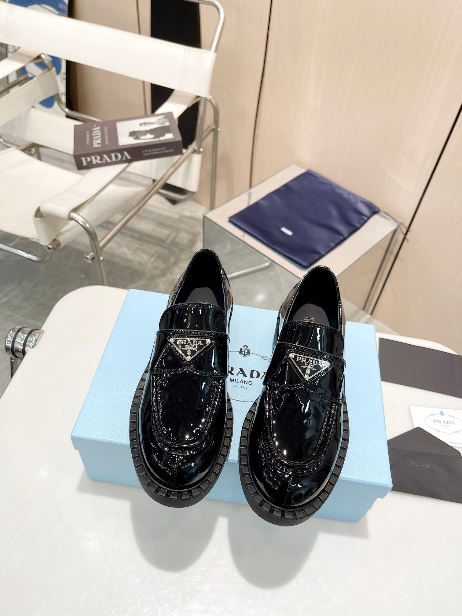 Prada women's leather shoes-10