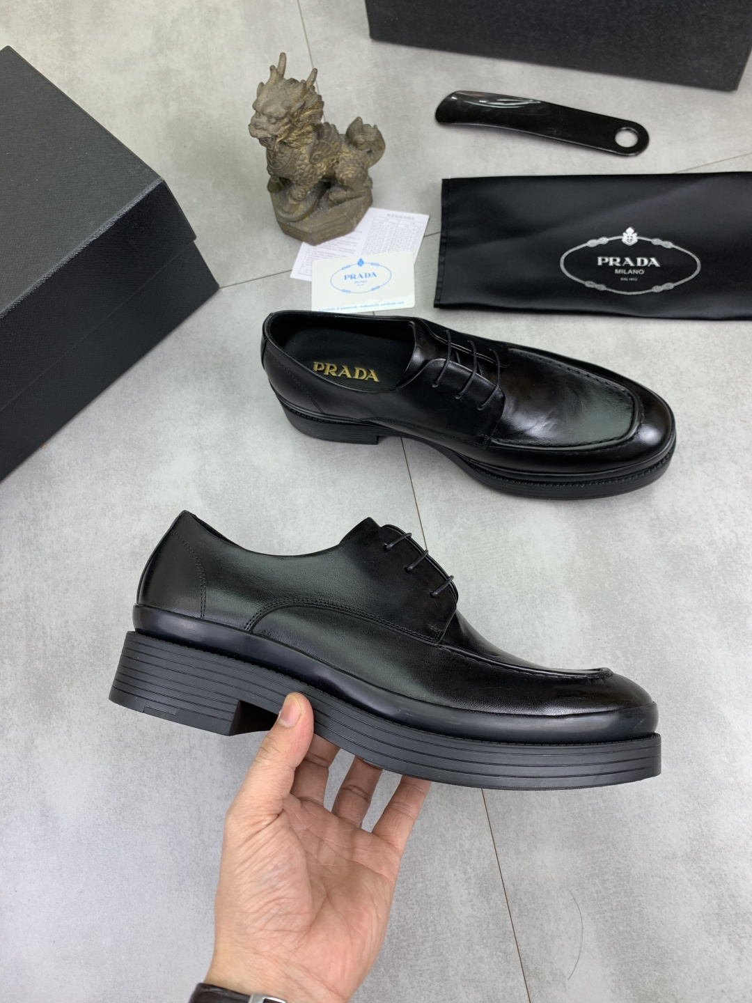 Prada men's leather shoes-14