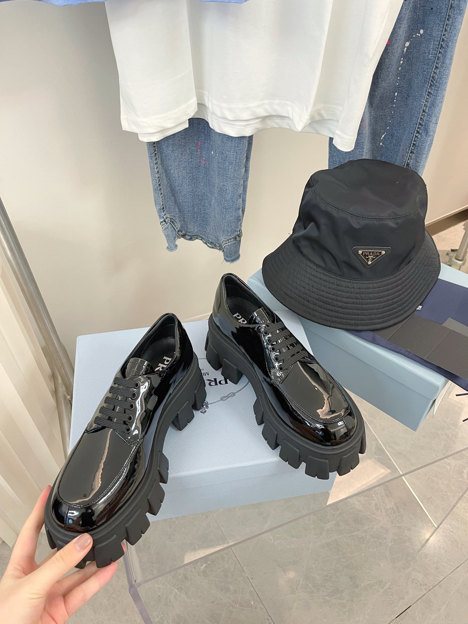 Prada women's leather shoes-12