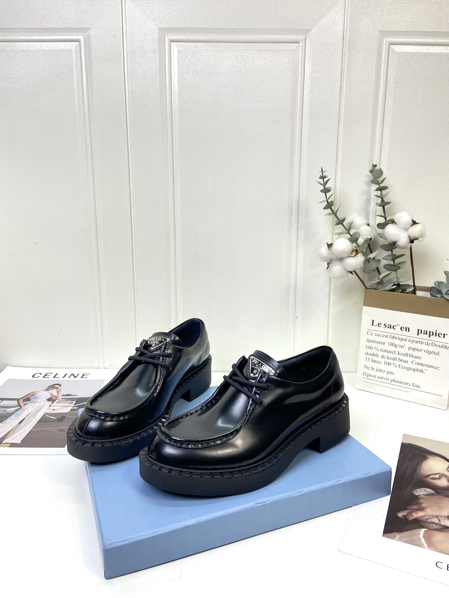 Prada women's leather shoes-11