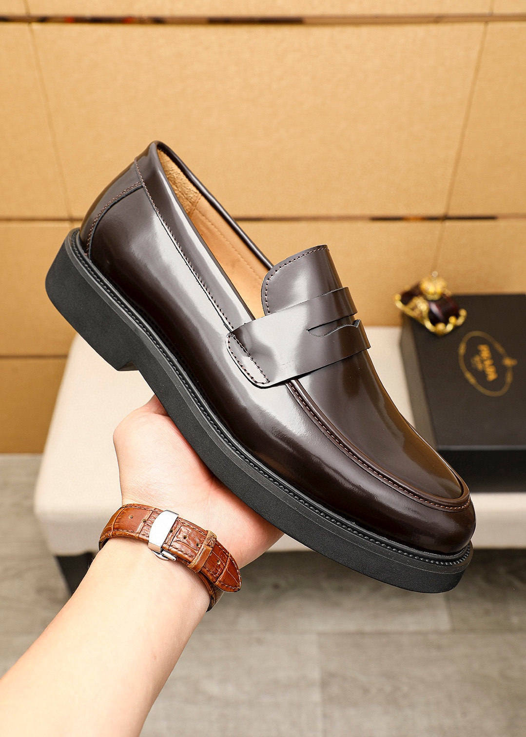 Prada men's leather shoes-53