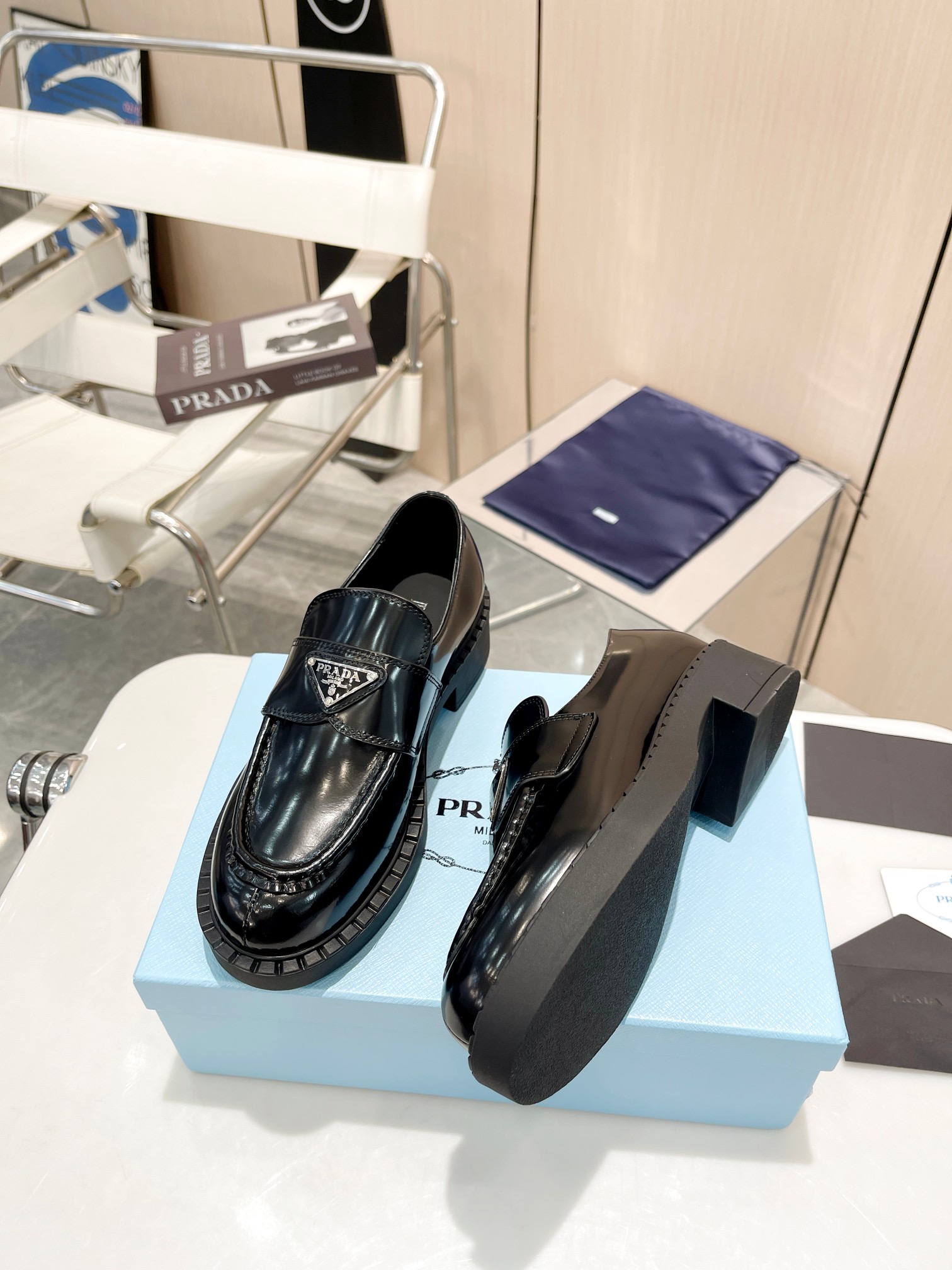 Prada women's leather shoes-9