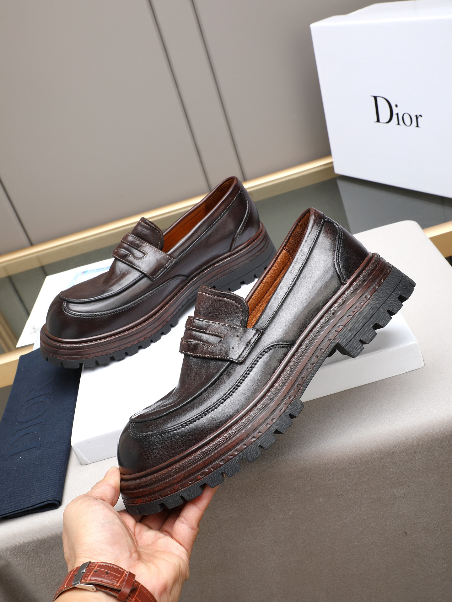 Dior men's leather shoes-3