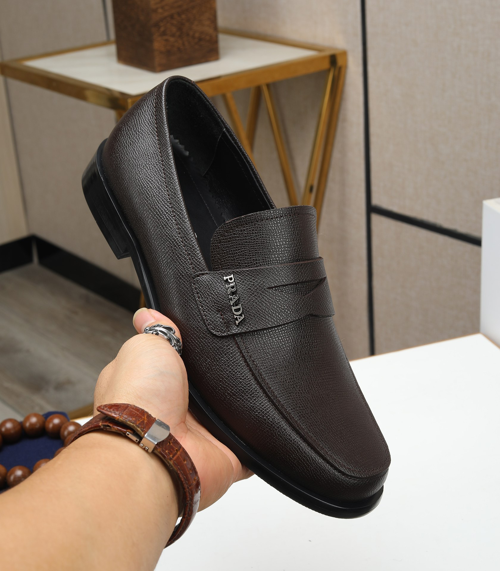 Prada men's leather shoes-64