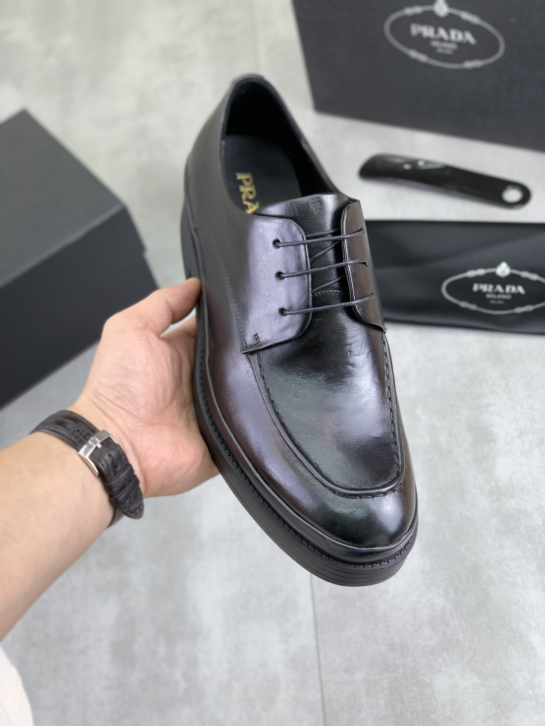 Prada men's leather shoes-14