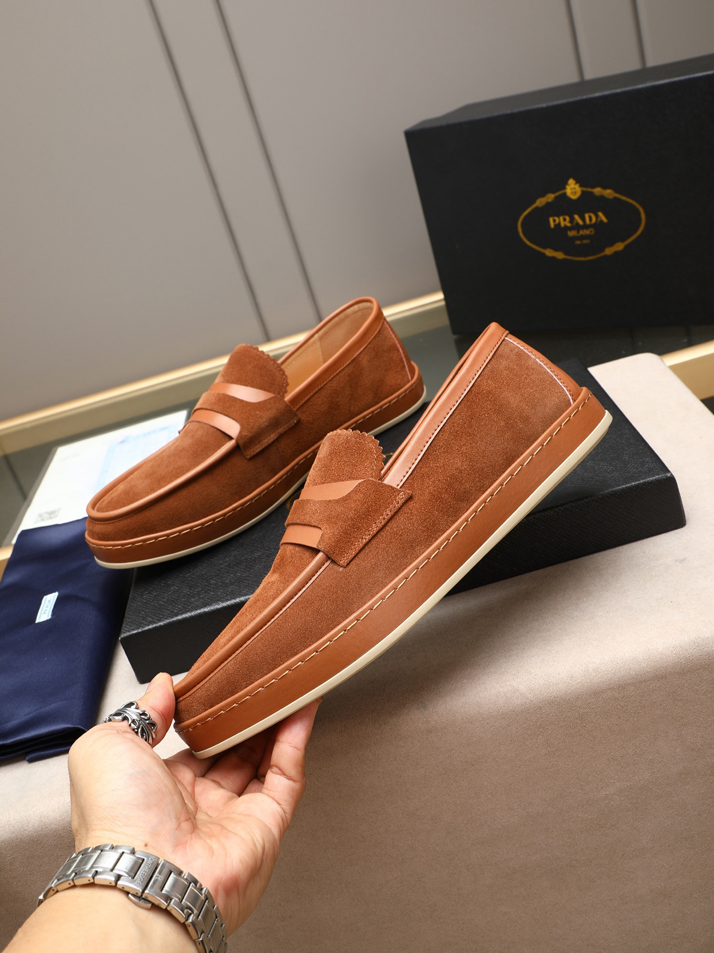 Prada men's leather shoes-1