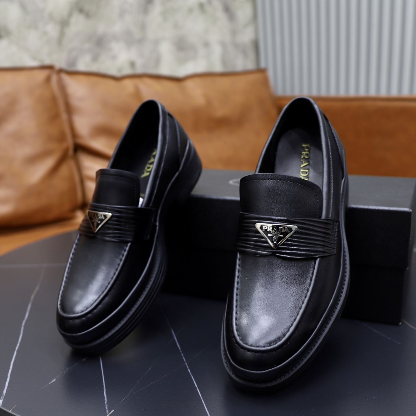 Prada men's leather shoes-67