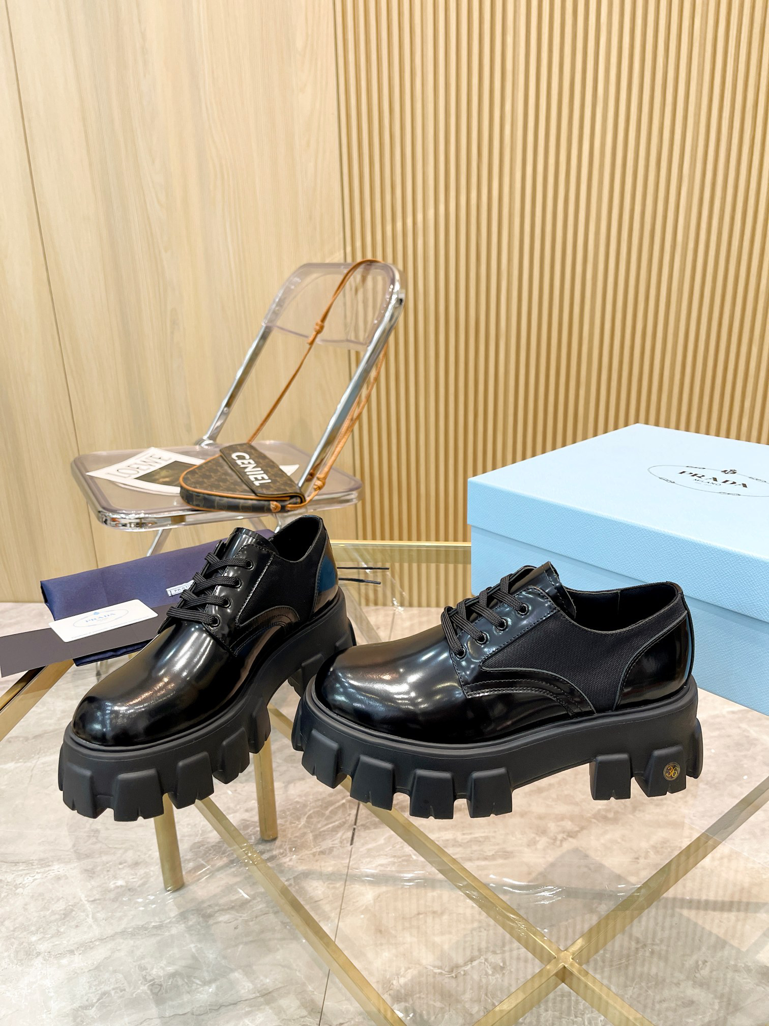 Prada women's leather shoes-25