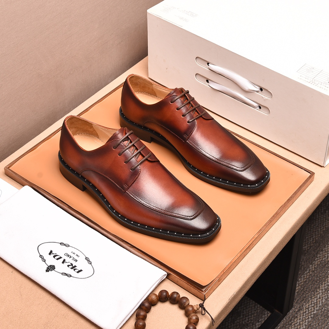 Prada men's leather shoes-15