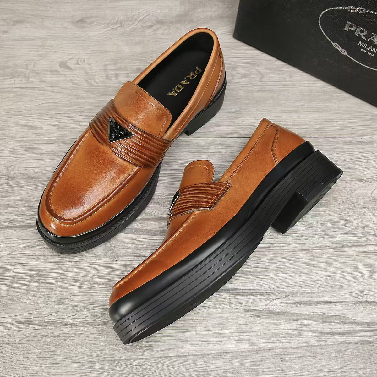 Prada men's leather shoes-2