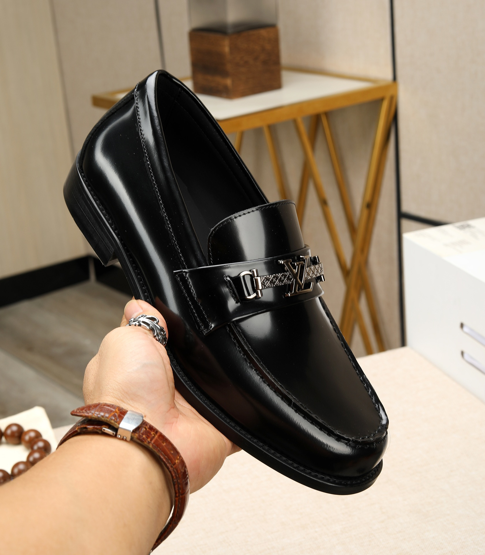 LV men's leather shoes-49