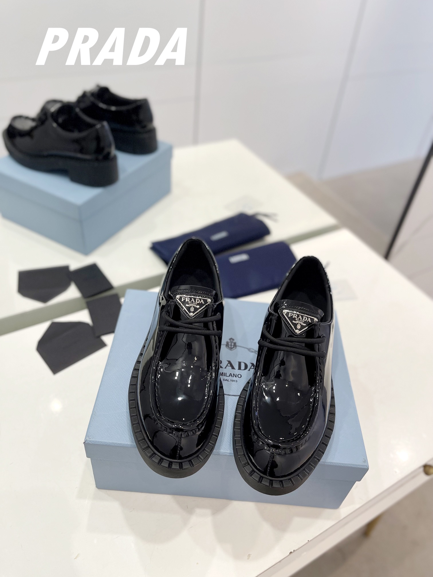 Prada men's leather shoes-3