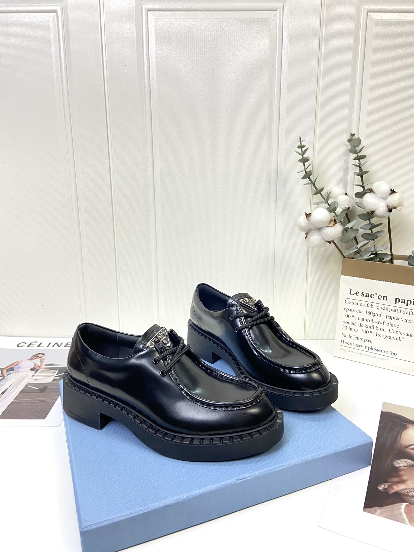 Prada women's leather shoes-6