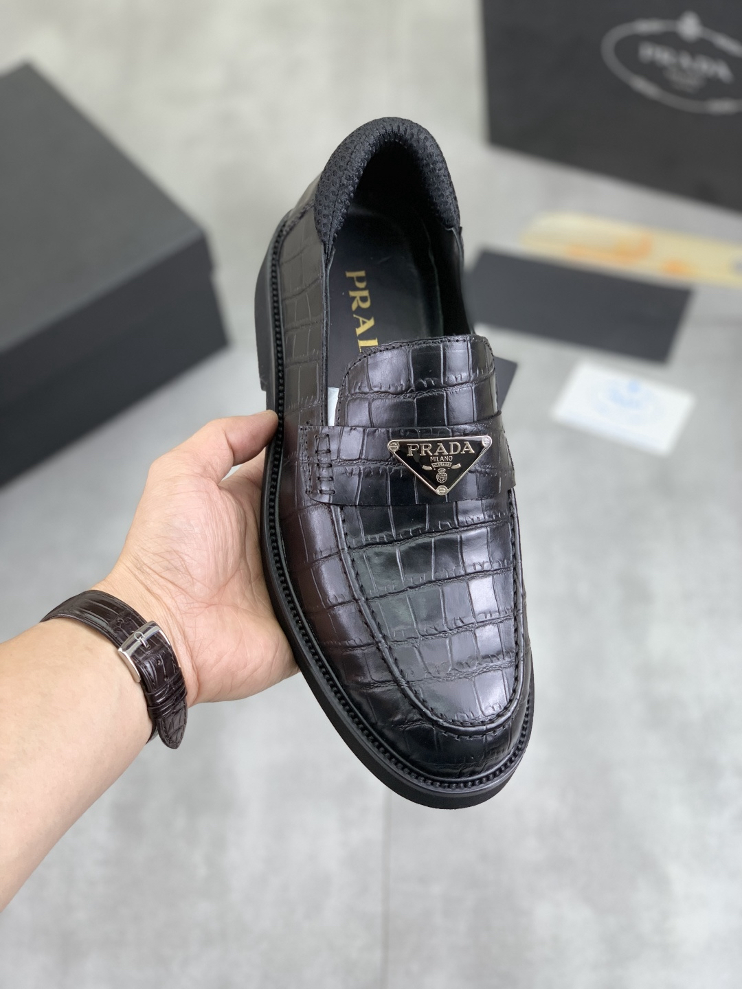 Prada men's leather shoes-13