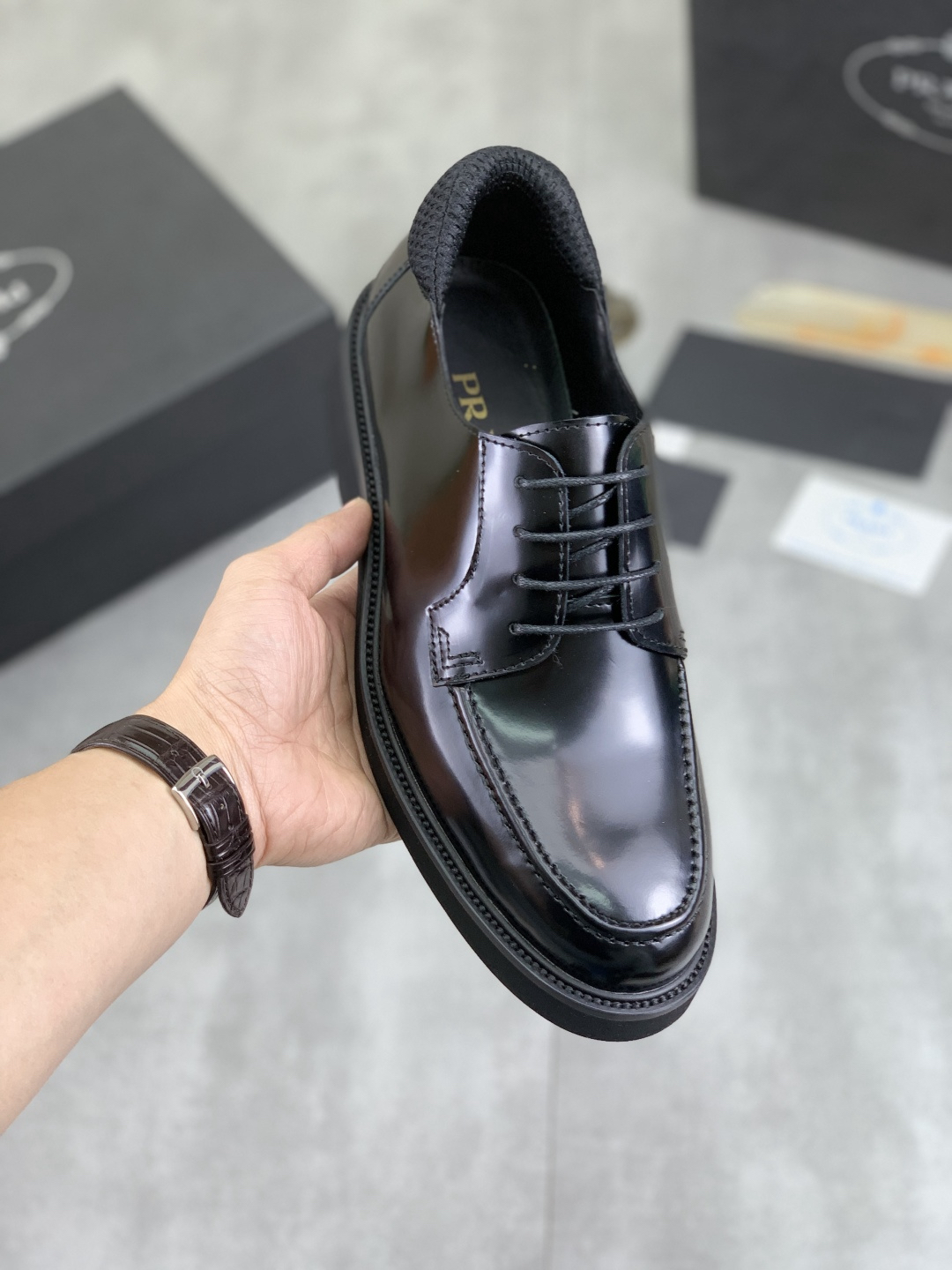 Prada men's leather shoes-12