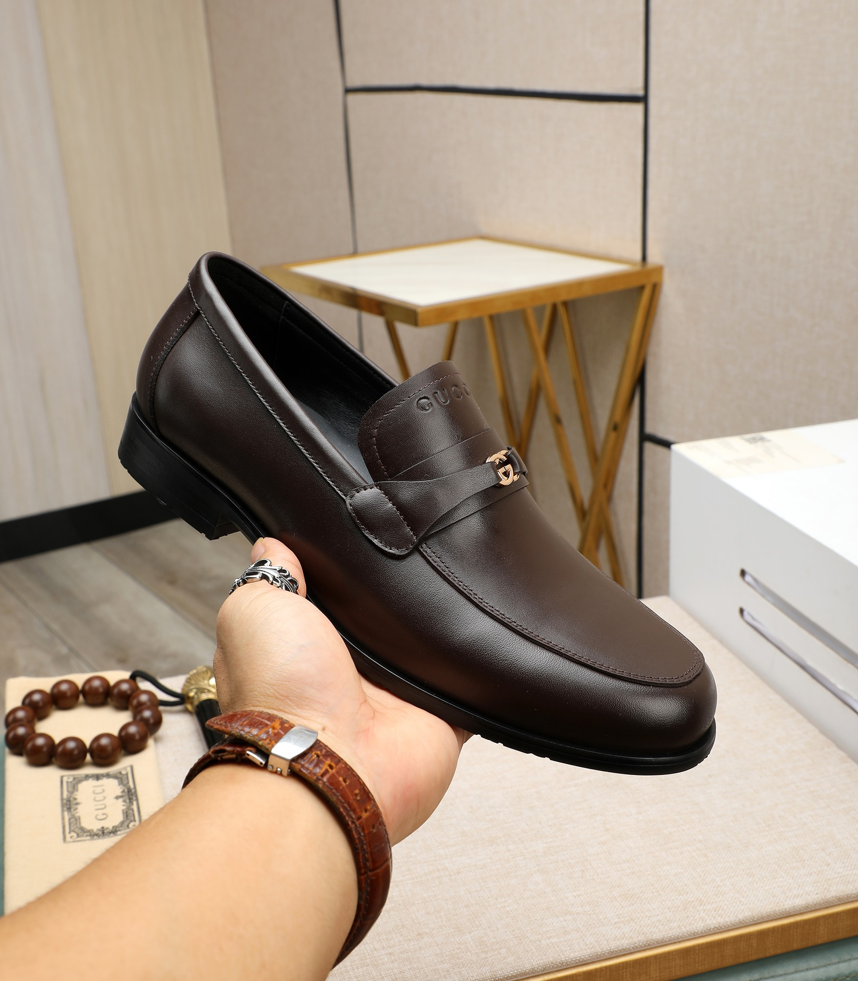 Gucci men's leather shoes-8