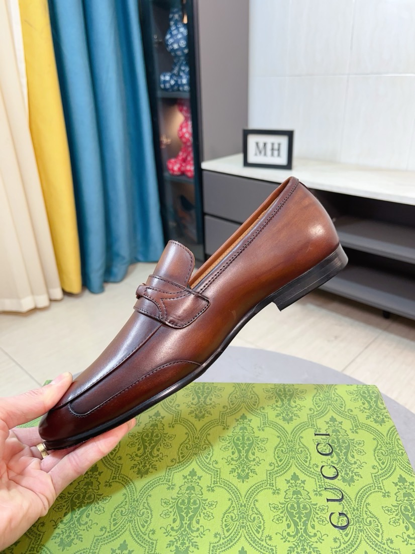 Gucci men's leather shoes-3