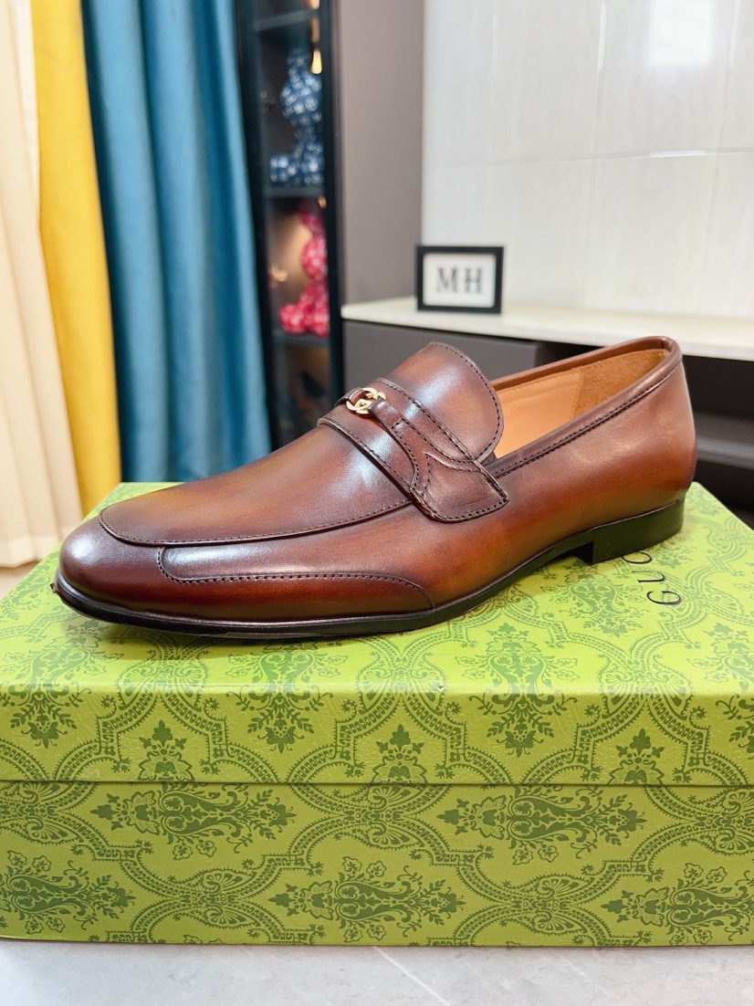 Gucci men's leather shoes-3