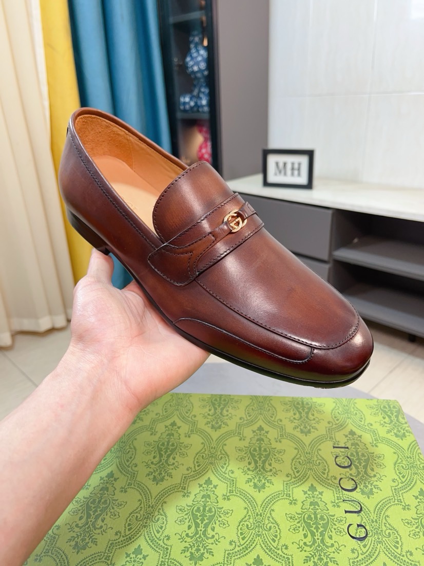 Gucci men's leather shoes-3