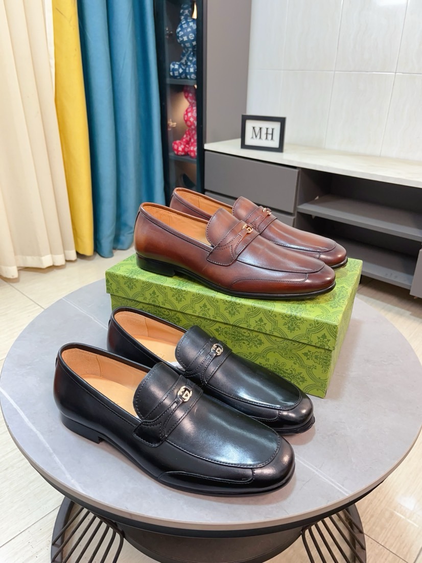 Gucci men's leather shoes-3