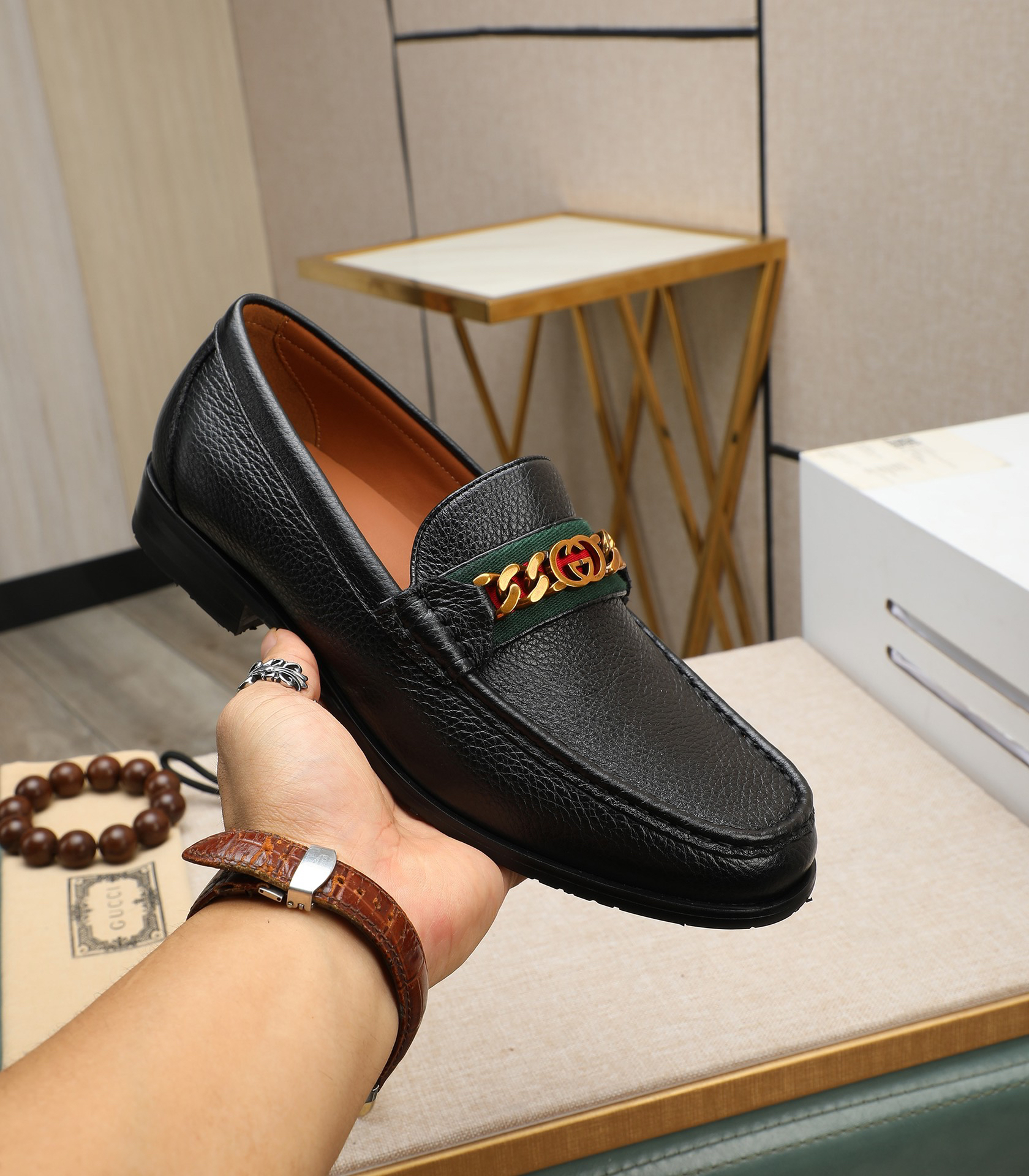 Gucci men's leather shoes-9