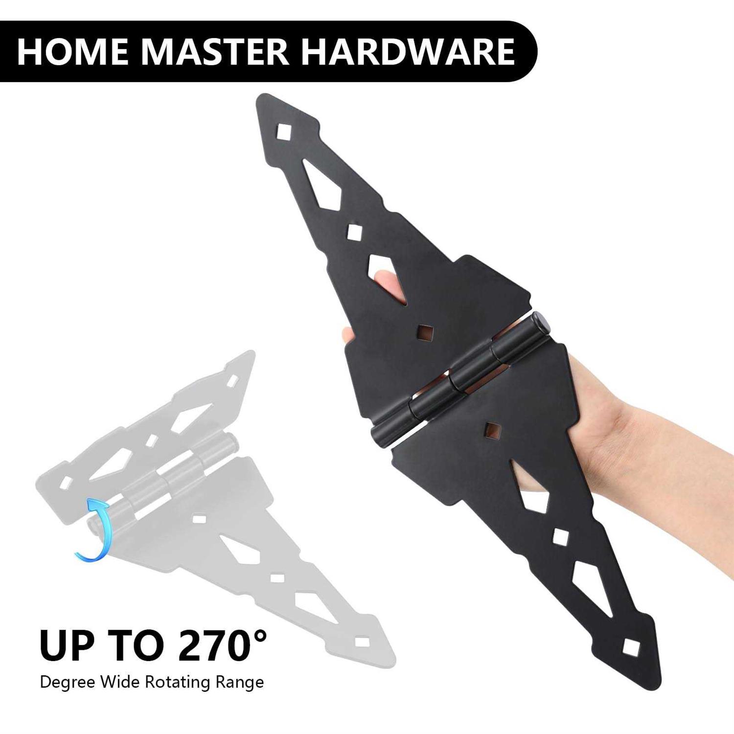 HOME MASTER Hardware Wood Gate Hardware Set Heavy Duty 8 Decorative Strap Hinges and Spring Loaded Latch Gate Kit with Screws for Outdoor Fence