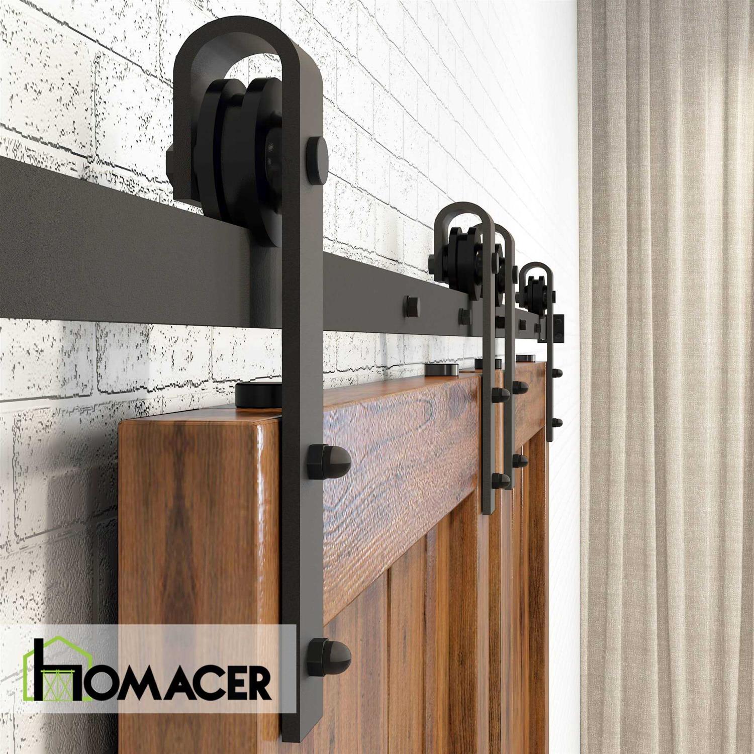HOMACER Rustic Black Indoor/Outdoor J-strap Barn Door Hardware Kit