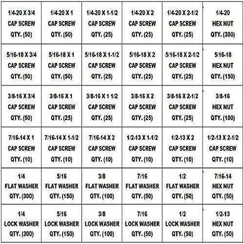 M&M Fasteners 2,510 Piece Grade 8 Coarse Thread Nut Bolt Hex Bolt & Washer Assortment Kit with Metal Bolt Bin